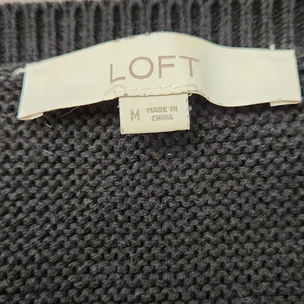 Loft Black Sweater with Eyelet Lace Hem - Size Medium - Picture 7 of 9